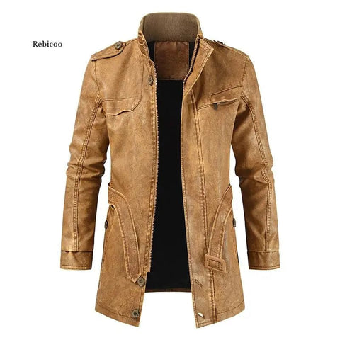 Manteau mi-long en cuir pour homme, veste à col montant, nouvelle collection automne hiver