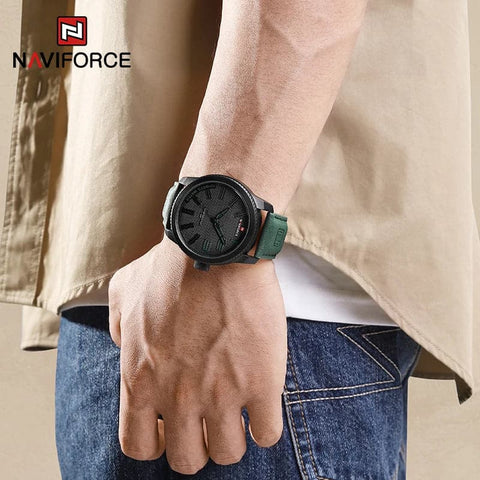 NAVIFORCE – montre-bracelet en cuir pour hommes, montre-bracelet de sport militaire, résistante aux chocs, étanche, mode décontractée