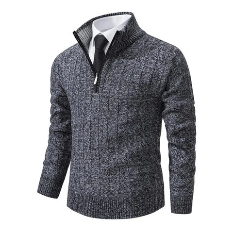 Men Solid Color Sweater Thick Warm Men's Sweater Zipper Design Stand Collar Long Sleeve Pullover Autumn Winter Bottoming Sweater