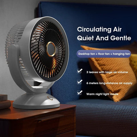 USB Air Circulation Electric Fan Non Rechargeable Table Desktop Portable Wall Mounted 360 Degree Rotation with Light for Home