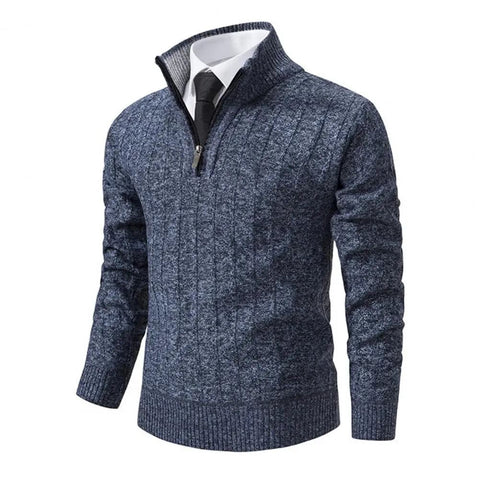 Men Solid Color Sweater Thick Warm Men's Sweater Zipper Design Stand Collar Long Sleeve Pullover Autumn Winter Bottoming Sweater