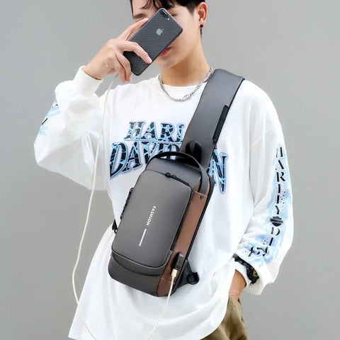Sac de poitrine antivol pour hommes, sacs initiés, chargement USB, sac à bandoulière, sac à bandoulière Oxford pour messagers de court voyage scolaire GT